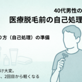 医療脱毛前の自己処理(剃り方)を準備する40代男性を描いたシンプルなイラスト