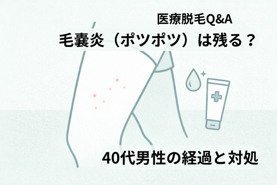 医療脱毛後に起こる毛嚢炎（ポツポツ）について解説する清潔感のあるアイキャッチイラスト