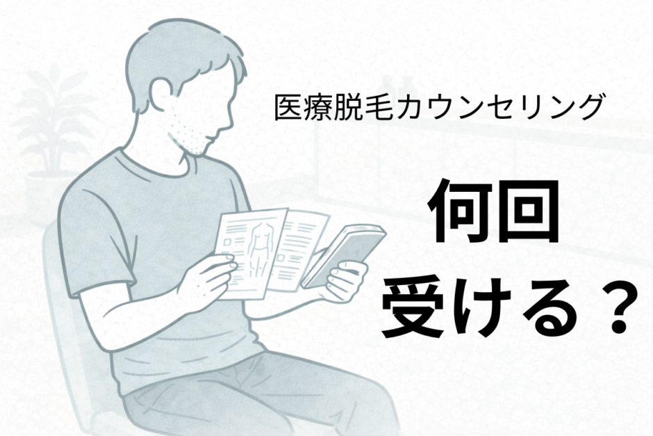 医療脱毛のカウンセリングを複数回受けて検討している40代男性のイメージ