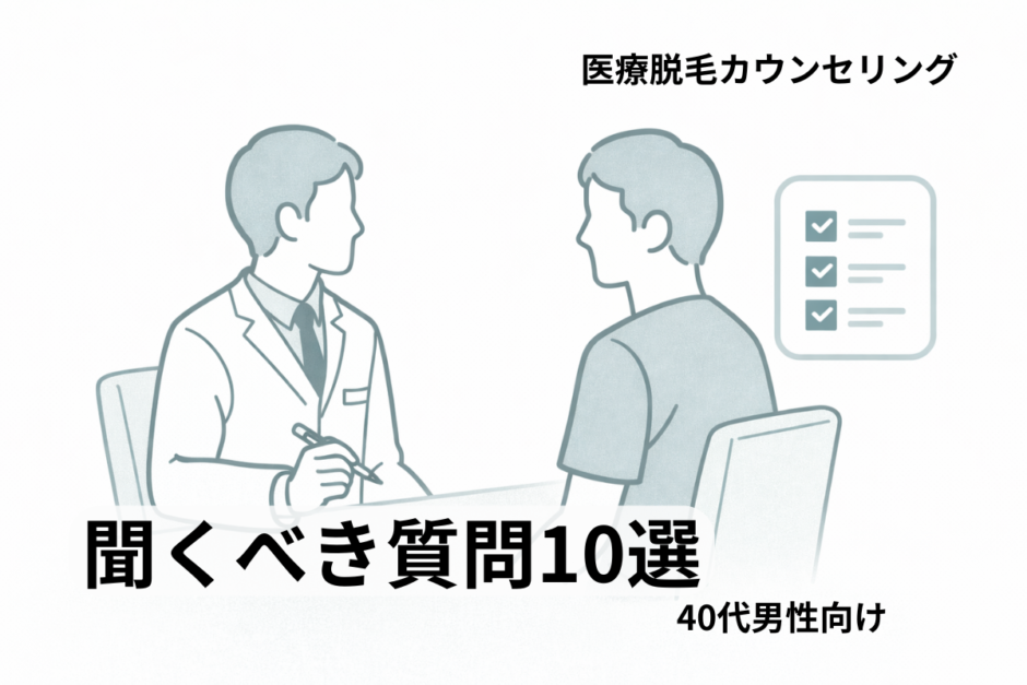 医療脱毛カウンセリングで質問を確認する40代男性向けイメージ