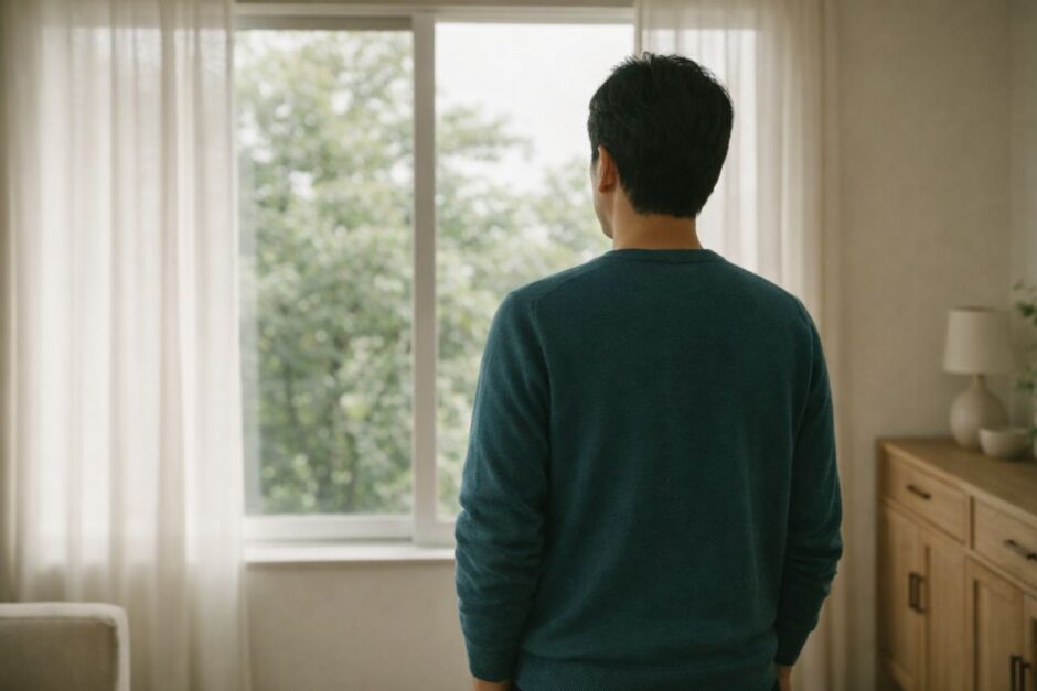 40代で介護脱毛を考える男性の後ろ姿