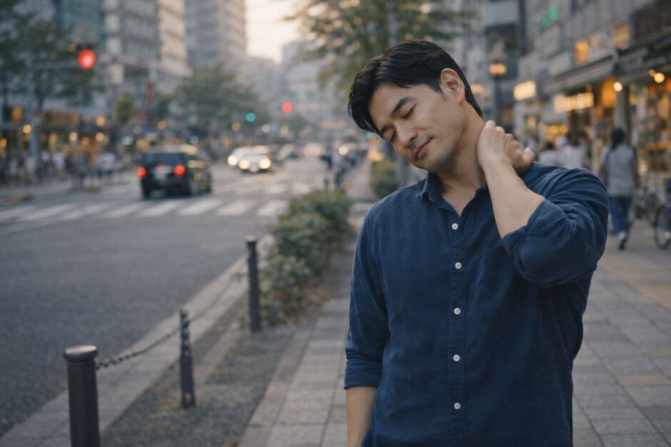 VIO脱毛の痛みを乗り越えて余裕を感じている40代男性のイメージ