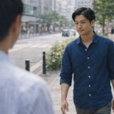 街中ですれ違う人を少し意識する40代男性の様子