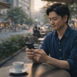 VIO脱毛の効果や減り方を確認して落ち着いている40代男性のイメージ