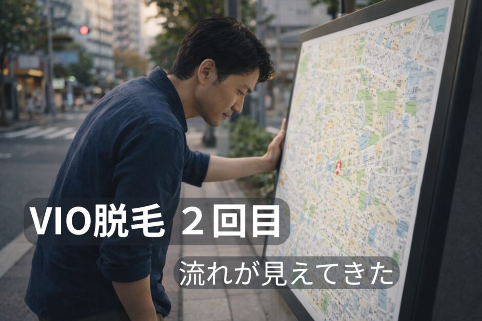 VIO脱毛2回目で流れを理解し現在地を確認する40代男性のイメージ