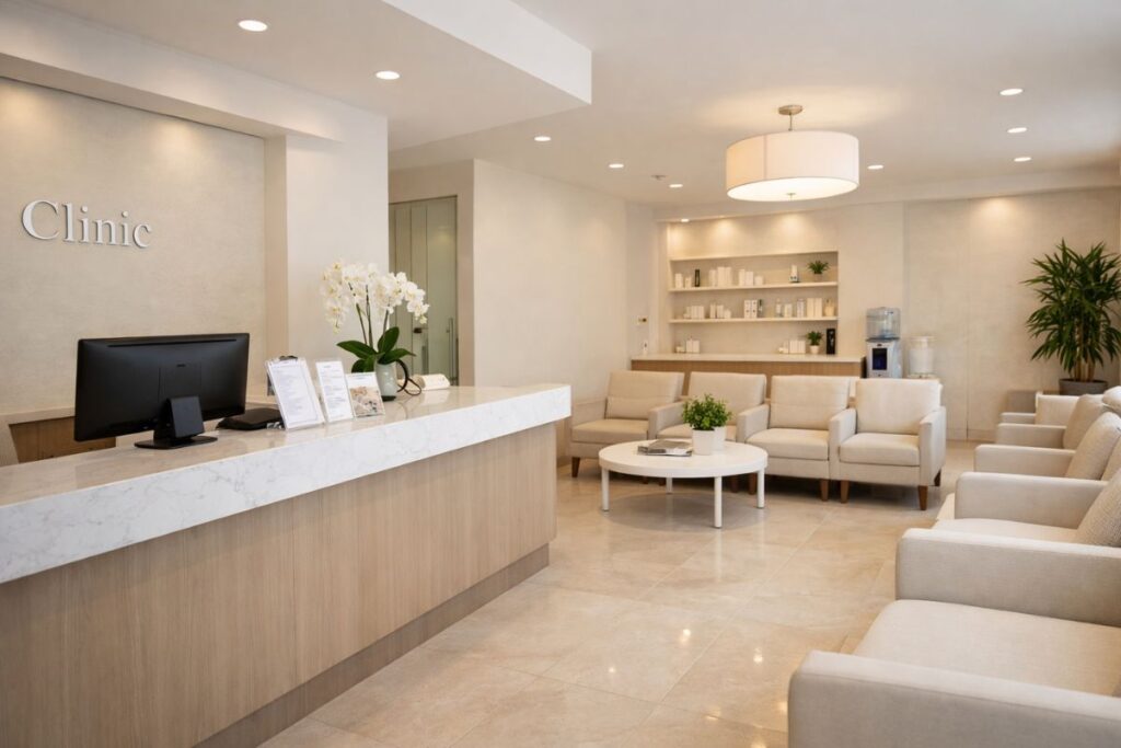 医療脱毛クリニックの受付と待合スペースのイメージ