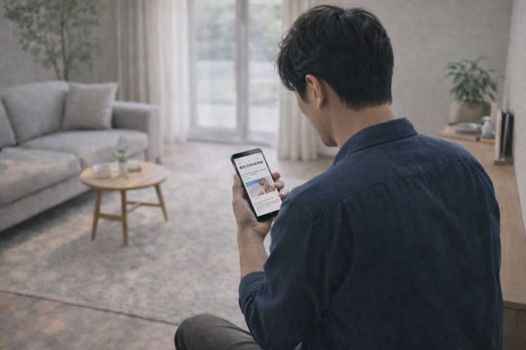 医療脱毛クリニックをスマホで調べている男性のイメージ