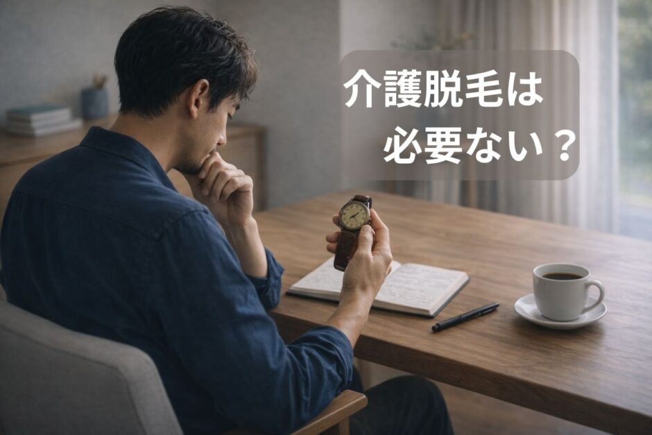 介護脱毛は必要ないかを考える40代男性のイメージ（アンティーク腕時計）