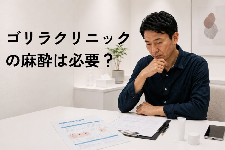 ゴリラクリニックの麻酔について、笑気麻酔と麻酔クリームを比較しながら判断する40代男性