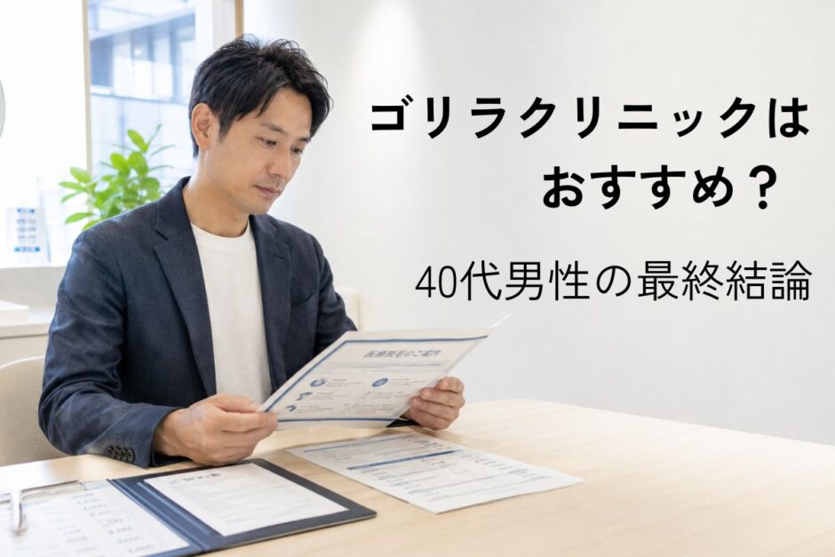 ゴリラクリニックを検討しながらカウンセリング資料を見て判断する40代男性