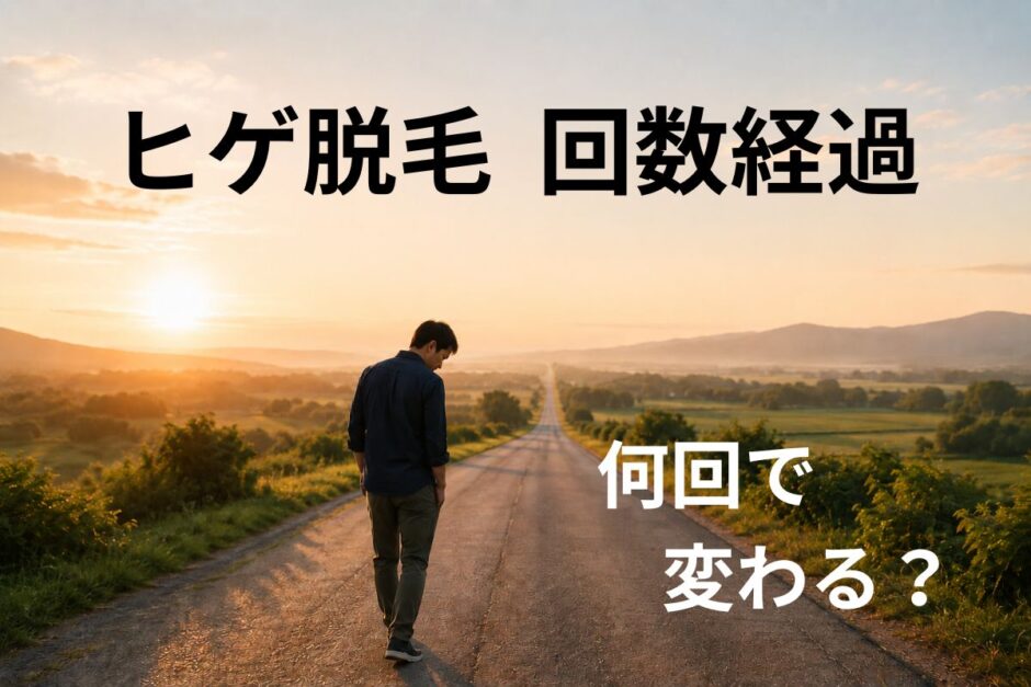 朝のやわらかい光の中、長い道を歩く40代男性の後ろ姿。ヒゲ脱毛の回数経過を表現した画像