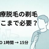 医療脱毛前の自己処理(剃毛)を準備する40代男性を描いたシンプルなイラスト