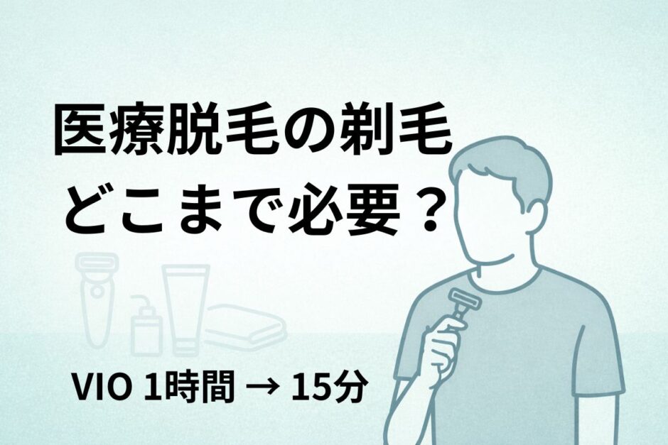 医療脱毛前の自己処理（剃毛）を準備する40代男性を描いたシンプルなイラスト