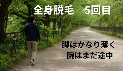 全身脱毛5回目の記録｜10週間空けた腕・脚の状態と痛み・出力【40代男性】