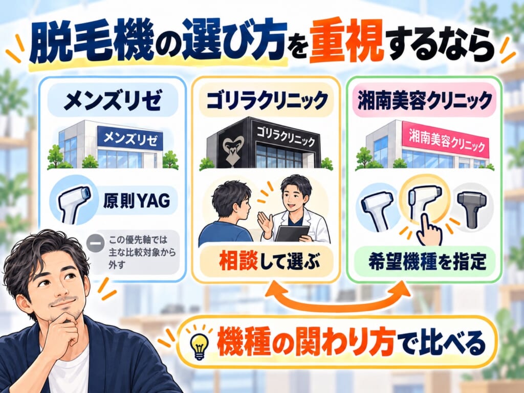 脱毛機の選び方を重視する場合のゴリラクリニックと湘南美容クリニックの比較