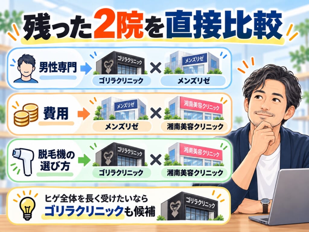重視する条件ごとに次に比較する2院を整理した図