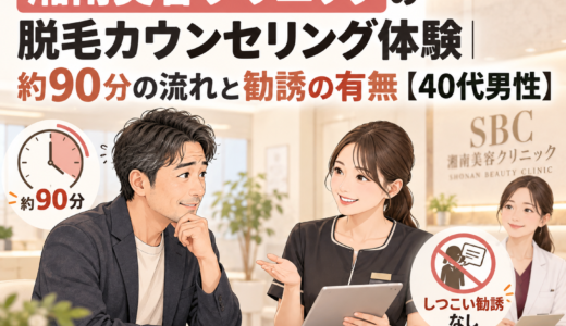 湘南美容クリニックの脱毛カウンセリング体験｜約90分の流れと勧誘の有無【40代男性】